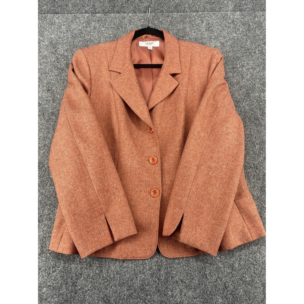 Le Suit Essentials Skirt Suit Set Women 18 Rust Orange Herringbone Blazer Ruffle